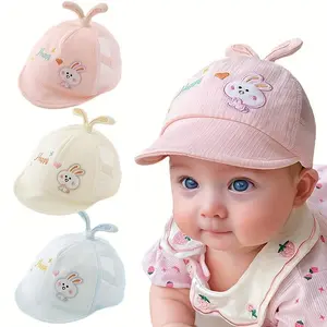 Soft Summer Newborn Baseball Cap Suitable for 0-6 Months Infants, Breathable Lightweight Sun Protection Hat with Delicate Rabbit Embroidery, Adjustable Comfort Fit for Baby Boys and Baby Girls