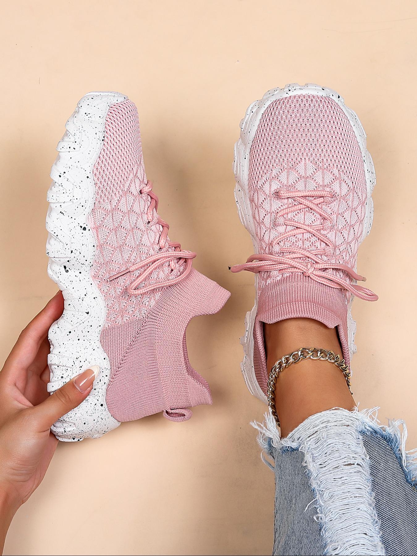 Women's Fashionable Lace Up Low Top Sneakers, Casual Comfortable Breathable Knitted Running Shoes, All-match Basic Shoes for Daily Wear