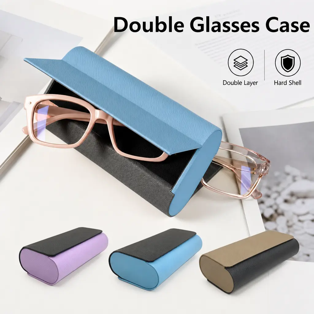 Hard Shell Double Layer Rectangular Plastic Eye Glasses Holder - Home Organizer Storage Case for Women/Men