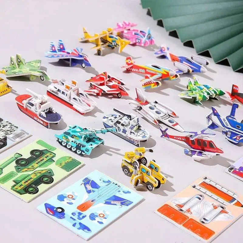 30Pcs 3D Fun Tank Plane Stereoscopic Puzzle Children's Creative DIY Toys Kindergarten Education Handmade Assembly Puzzle Cards