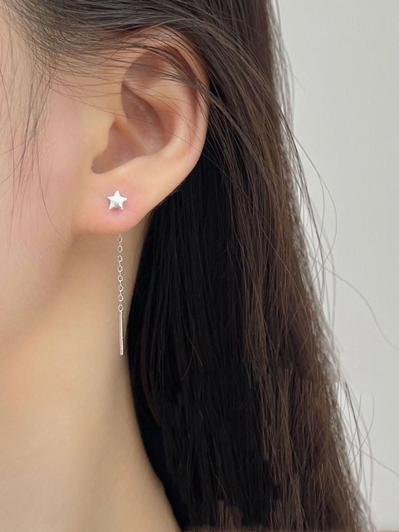 999 Sterling Silver Cute Star Design Chain Earrings, Fashionable Dangle Earrings for Women & Girls, Trendy All-match & Exquisite Jewelry for Birthday Gift