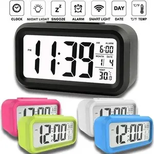 Electronic Plastic Digital LCD Alarm Clock with Calendar, Thermometer for Home Supplies, Home Decor