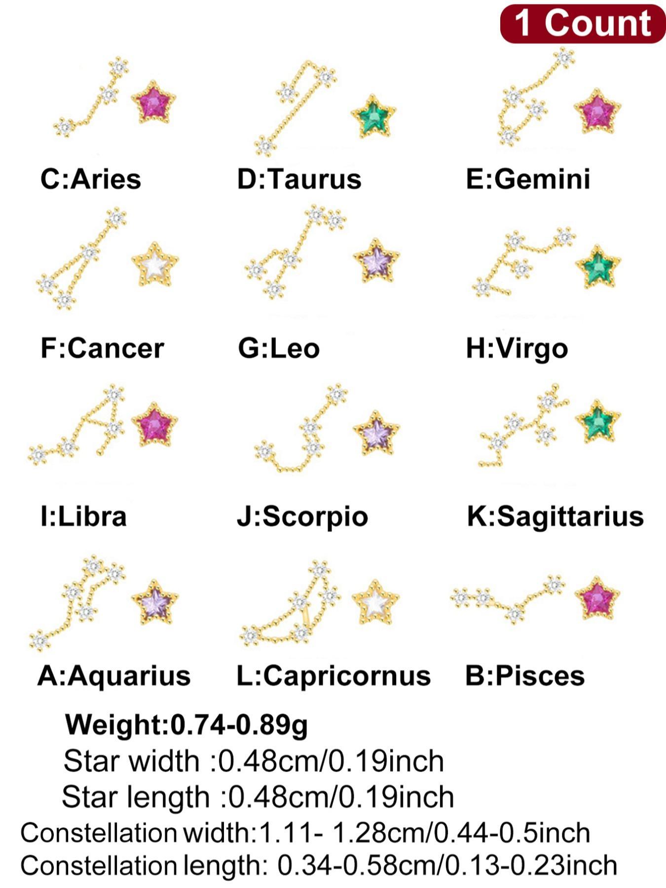 925 Sterling Silver Fashion Star & Twelve Constellation Design Stud Earrings, Asymmetric Earrings, Jewelry for Party, Daily Decor, Trendy All-match & Exquisite Jewelry for Birthday Gift