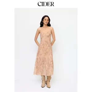 Cider Chiffon Paisley Print V-Neck Lace Trim A-line Maxi Dress