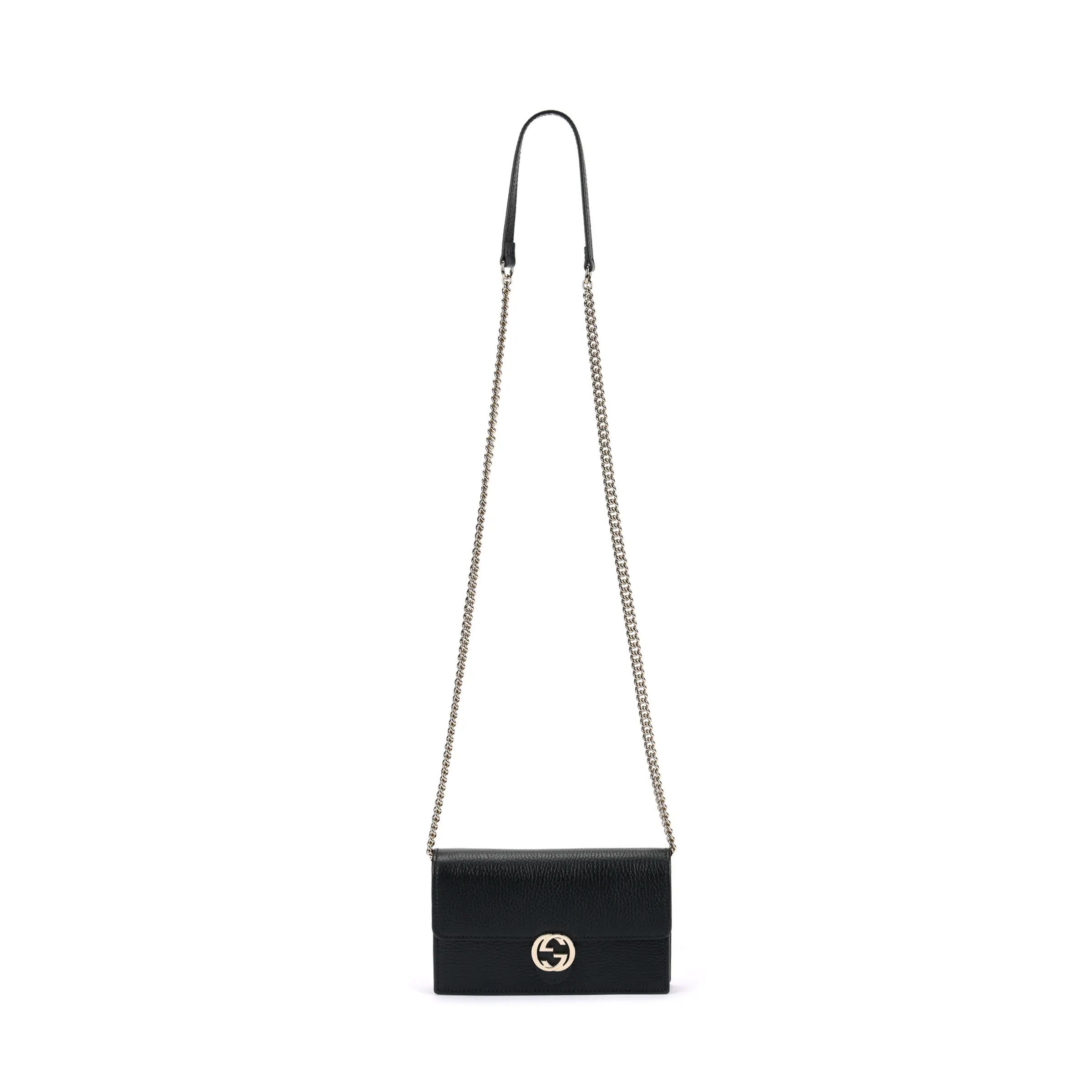Gucci Double G Logo Flap Crossbody Bag for Women, Textured Leather, Black