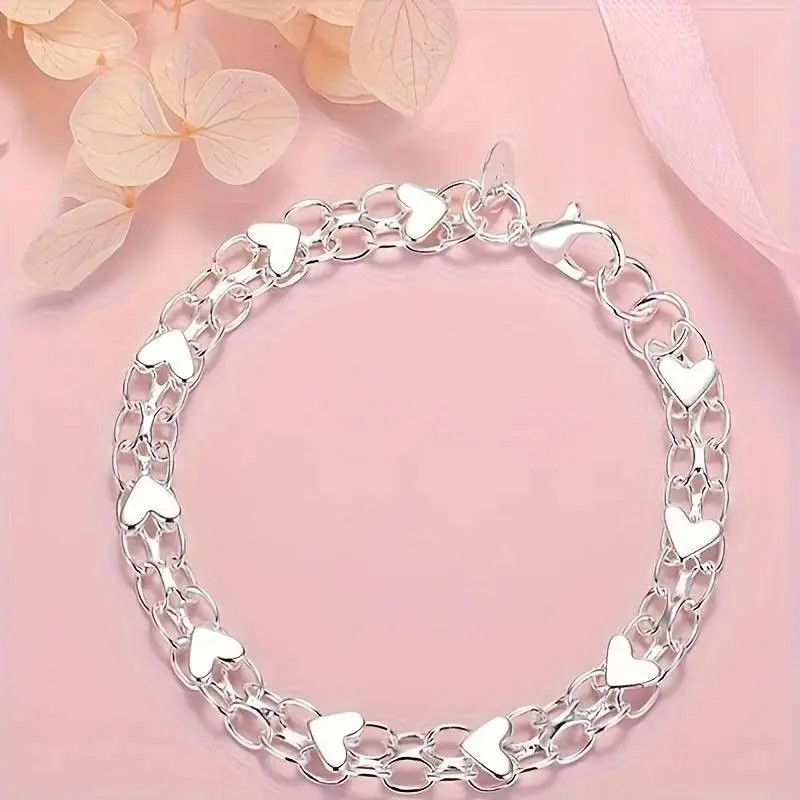 Minimalist Sterling Silver Bracelets for Women, Boho Charm Bangle Chain, Hypoallergenic Couple Jewelry for Everyday Wear, Silver Chain, Chain Link