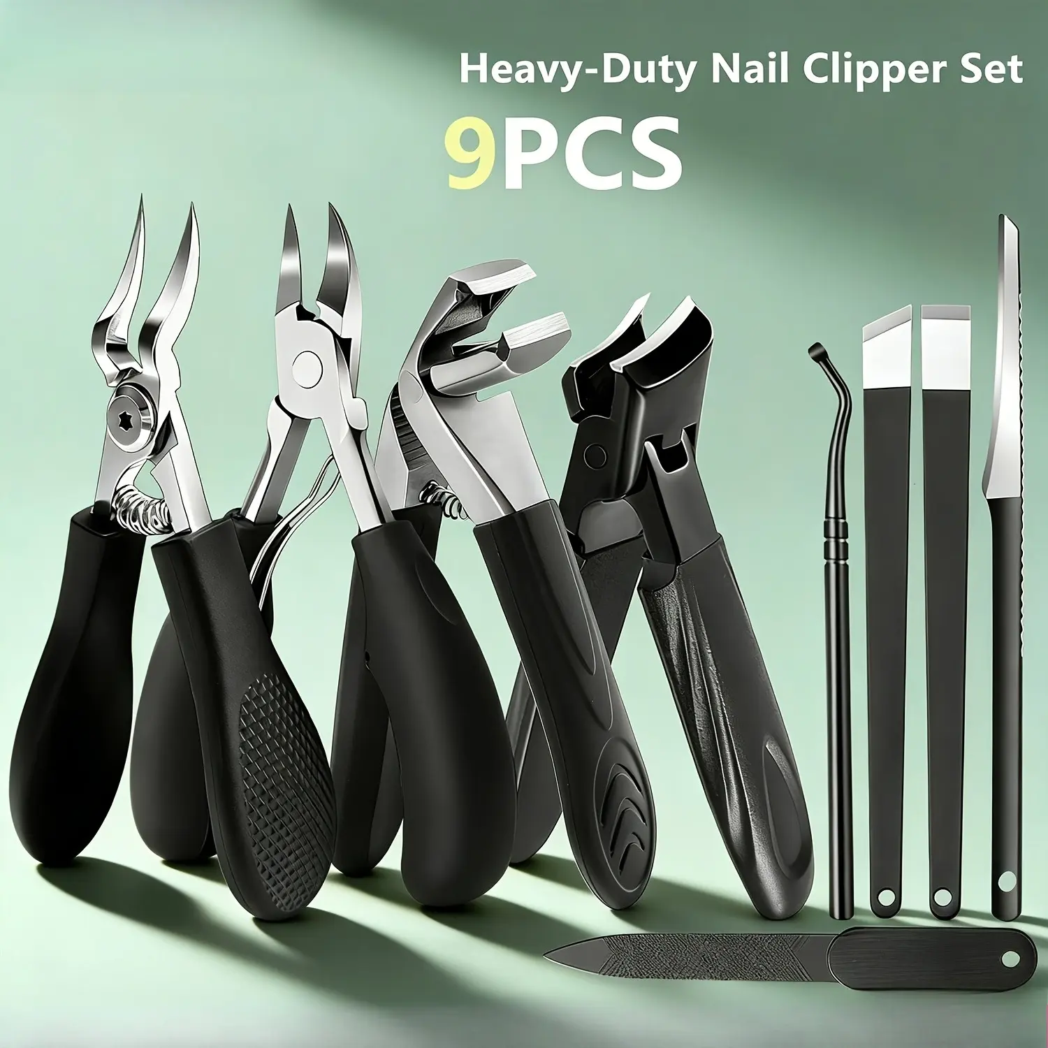 9Pcs Heavy Duty Ingrown Toenail Clipper Pedicure Kit Professional Nail Tools For Thick Hard Cracked Toenails Foot Care
