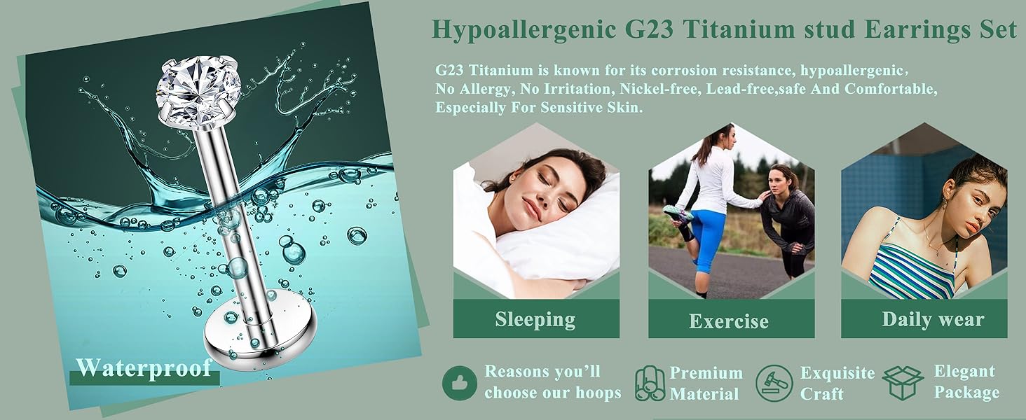 FIBO STEEL 6 Pairs G23 Titanium Flat Back Stud Earrings Set for Women Men 2/4mm Opal CZ Ball Cartilage Tragus Piercing Jewelry Hypoallergenic FIBO STEEL 6 Pairs G23 Titanium Flat Back Stud Earrings Set for Women Men 2/4mm Opal CZ Ball Cartilage Tragus Piercing Jewelry Hypoallergenic