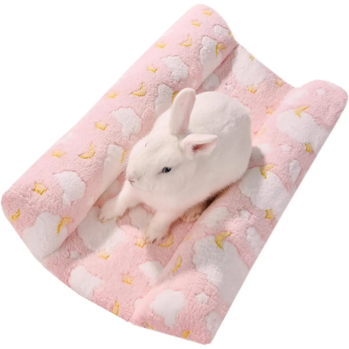 24x16 in Rabbit Bed Large Size - Warm & Comfortable Plush Rabbit Mat Pad with Star Pattern, Double-Sided Flannel Pet Pad Cozy Fleece Bedding for Bunnies, Guinea Pigs, Small Animals, Pink