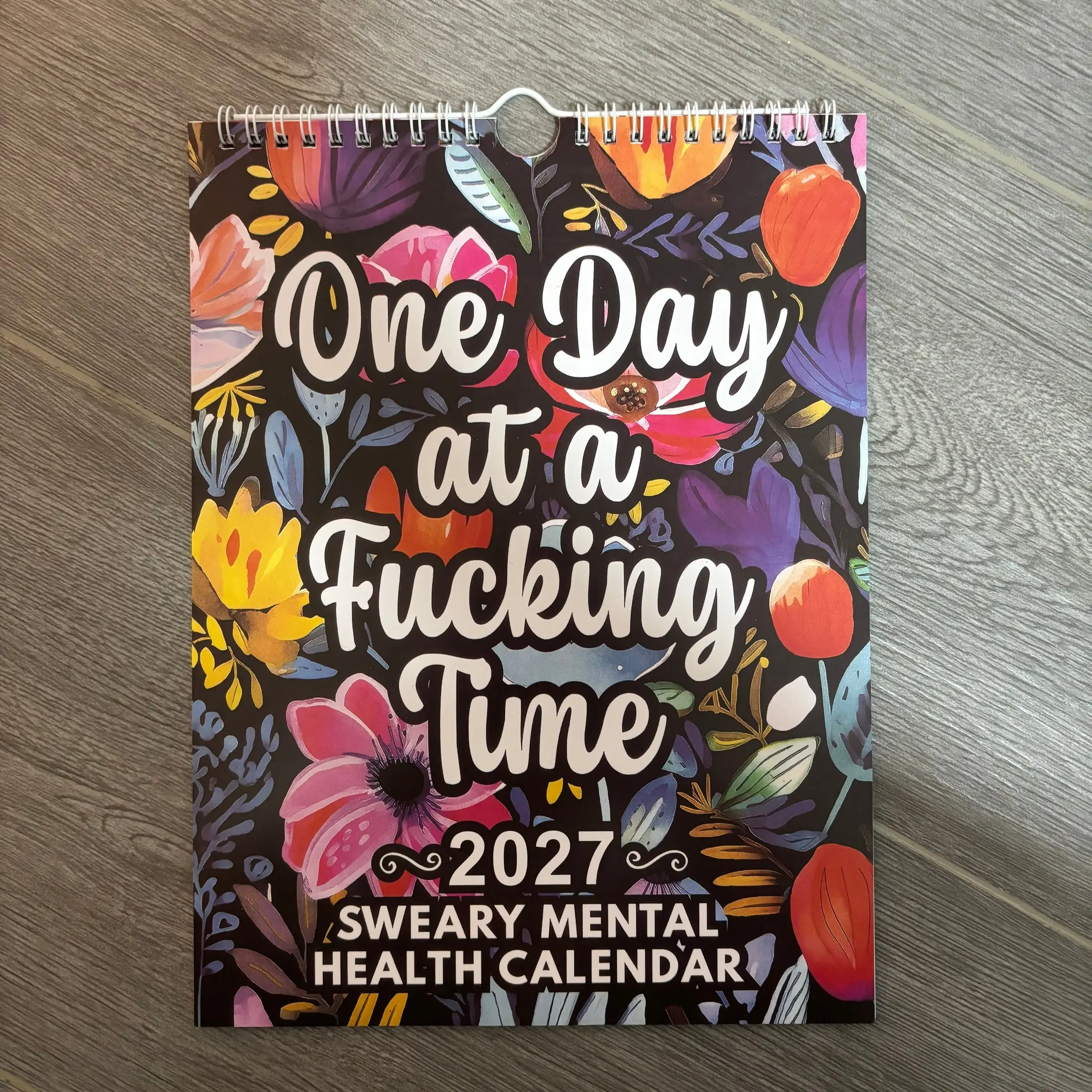 2027 Fun Mental Health Calendar, English Floral Quote Wall Calendar, Humorous Mood Quotes, Perfect for Home Decor & Gift Ideas