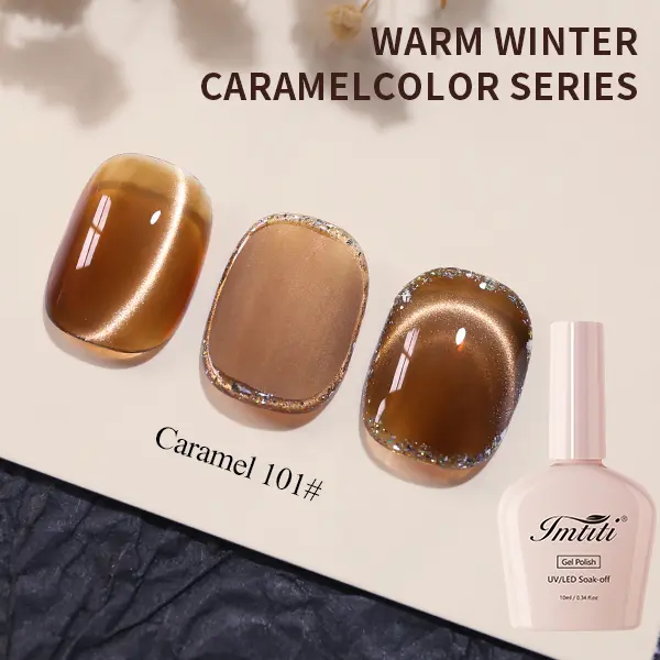 IMTITI 2-pack of Caramel 101 # and Starburst (10ml each), UV/LED curing, long-lasting color. A Valentine's Day gift for mom. Cat-eye nail polish soft gel. ruber glam shops soak-off quick-drying formula