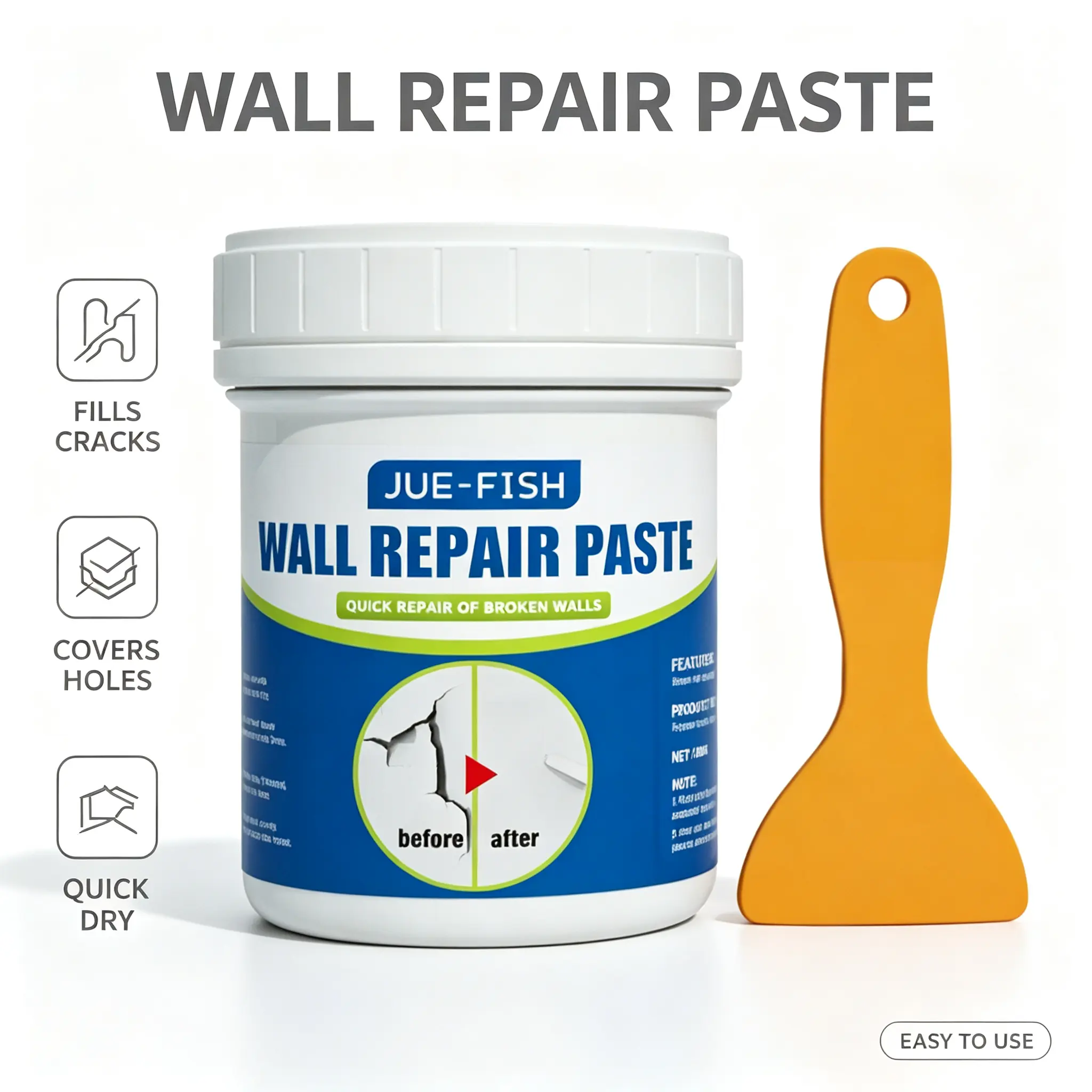 Fix Wall Cracks & Graffiti, Wall Repair Paste Drywall Filler with Scraper, Repair Holes Scratches Stains, Easy DIY For Rental Home