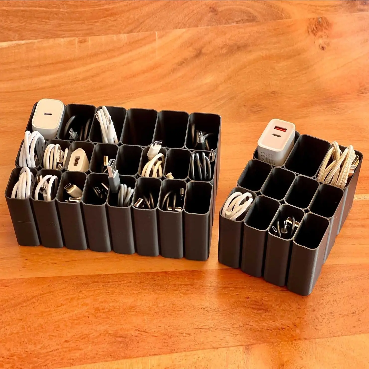 Desk Organizer Box for Cables, Phone Charger Cable Earphone Sorter Tray, Office Desk Cable Separator Storage Solution