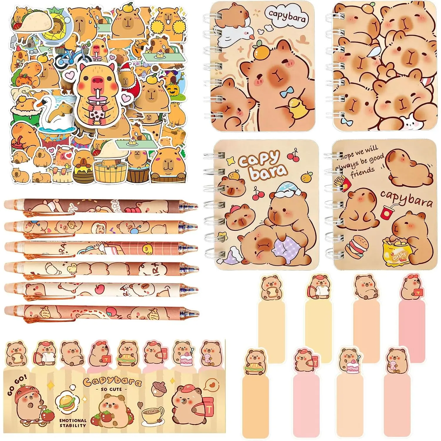 Cute Capy Stationery Set Capy Party Favors Gifts  Spiral Notebooks | Capybara Notebook Erasable Pens Sticker Capy Classroom Stationery Birthday Party Supplies