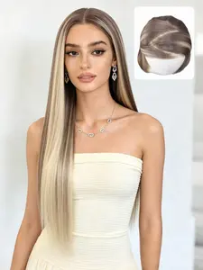 7x5 HD Lace Front Wig Blonde Brown Highlight Lace Frontal Wig Skunk Stripe Highlight Straight Wig Free Part Pre Plucked Natural Hairline Heat-Resistant Fiber Concert Look Straight Wig Coachella Festival Dress Code Wear to Go Women Daily Wear 28 Inches