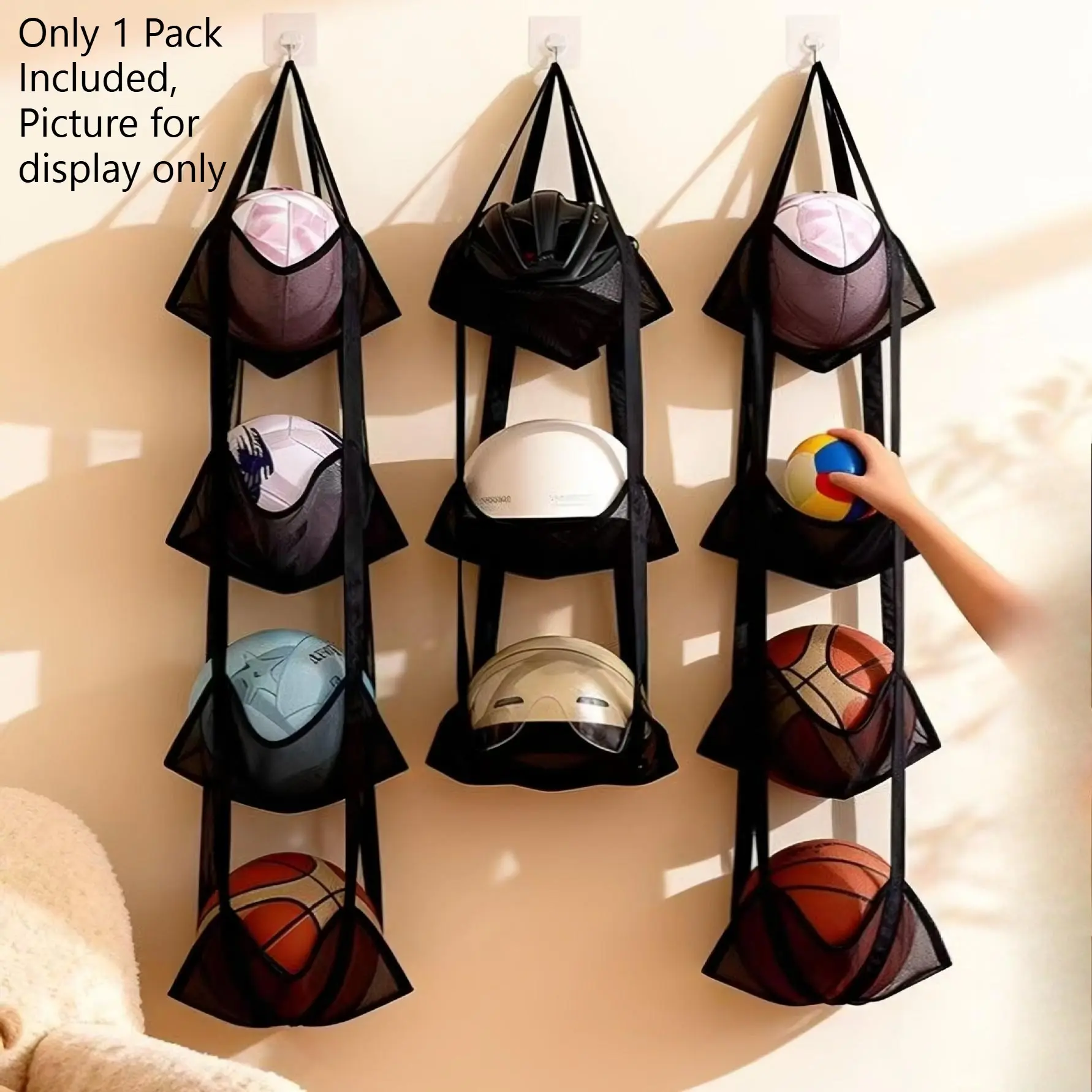 Simple Mesh Storage Bag for Sports Gear, No Drilling Door Hanging Organizer, Breathable Vertical Layered Net Pouch, Home Use