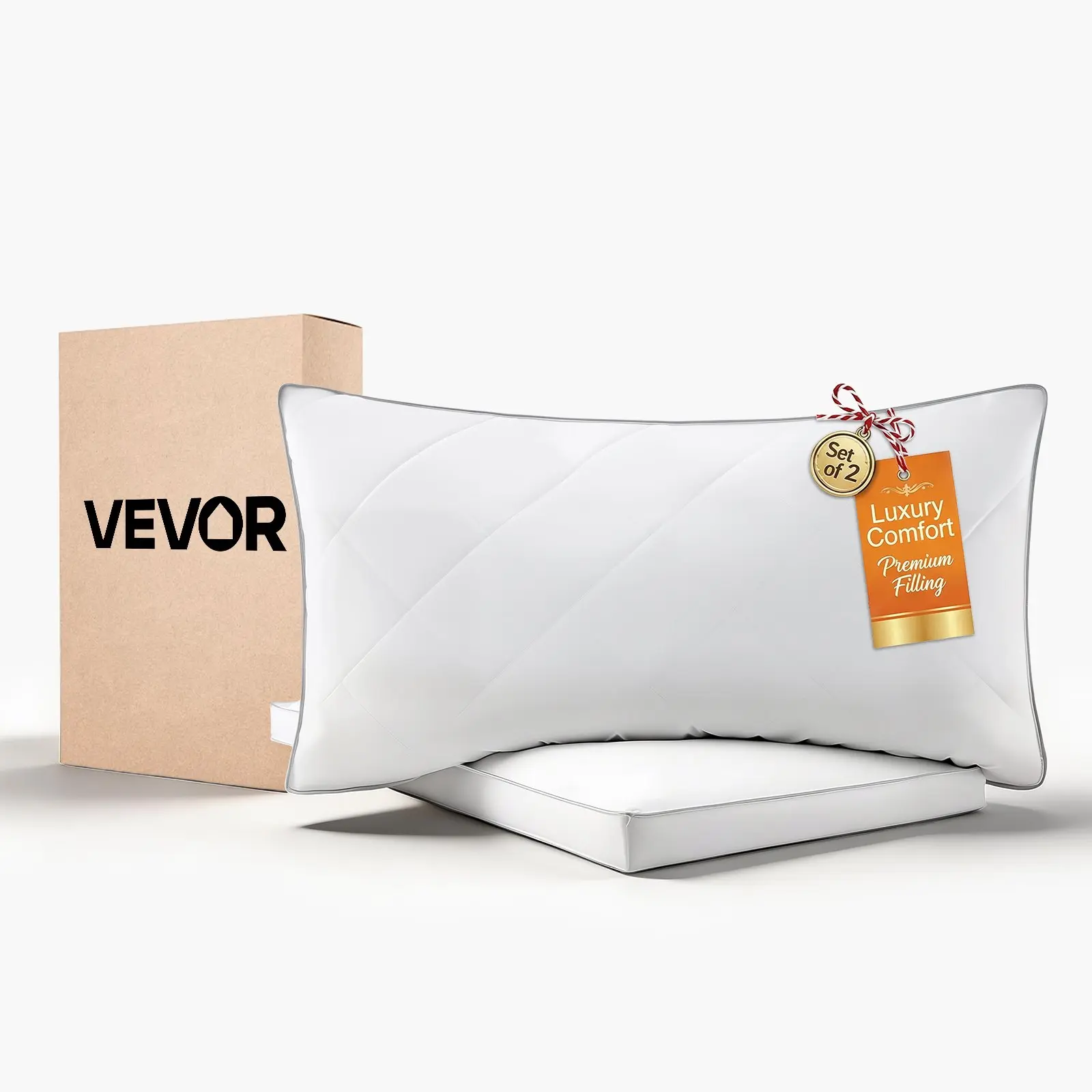 VEVOR King Size Bed Pillows (Set of 2) - Luxury Bedding Hotel Quality Pillows with Down-Alternative Filling, Fluffy for Sleeping Support, Ideal for Back Sleepers