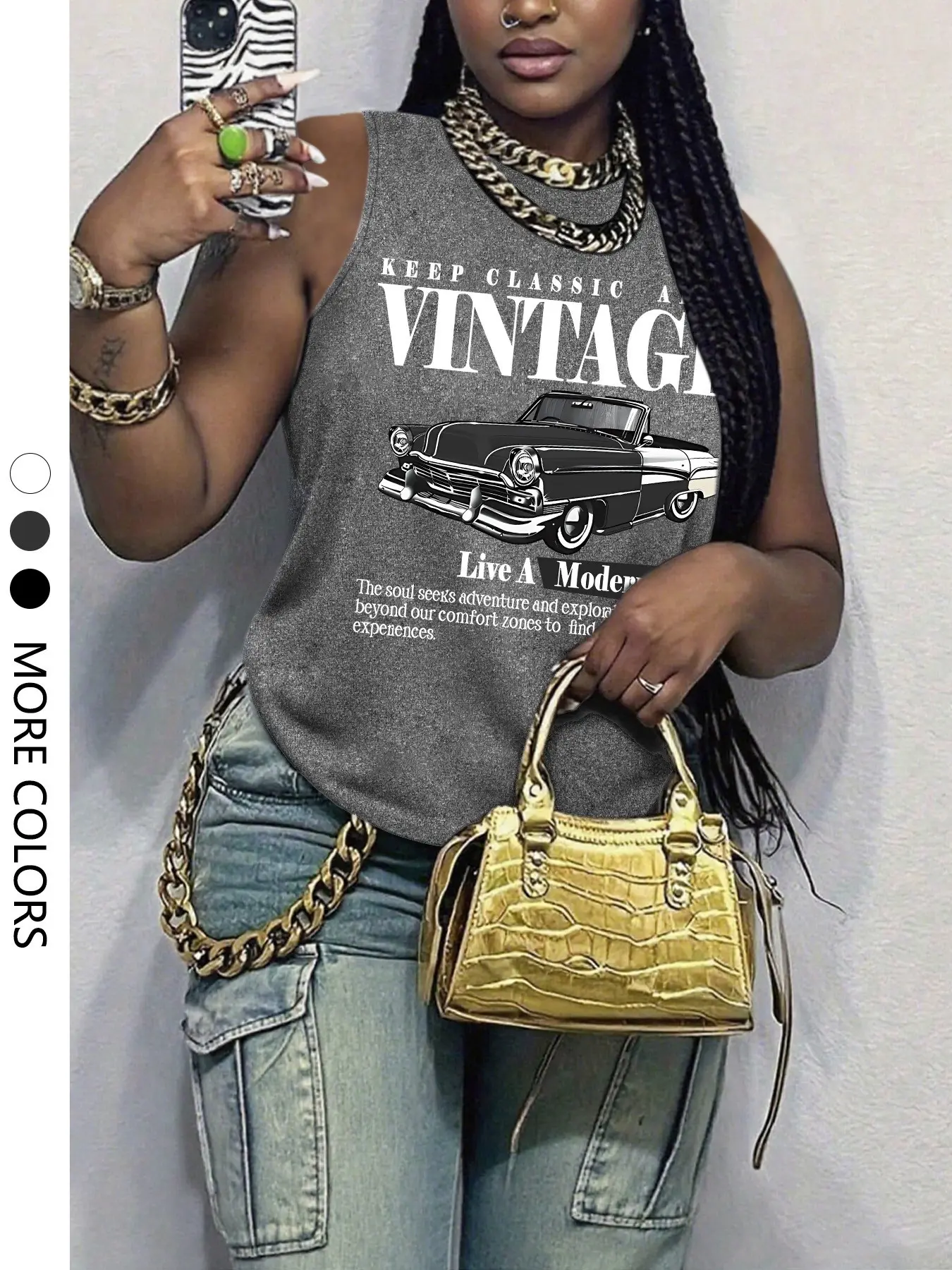 Women's Casual Oversized Loose Fit Sleeveless Vest, Car Letter Print, Soft Comfortable Home Outdoor Wear, Relaxed Style, Perfect for Daily Use