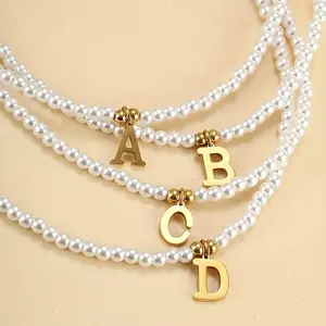 Hot Selling Fashion Beaded 26 Letters Necklace, Alloy Plated 18K Golden, Women's Collarbone Chain