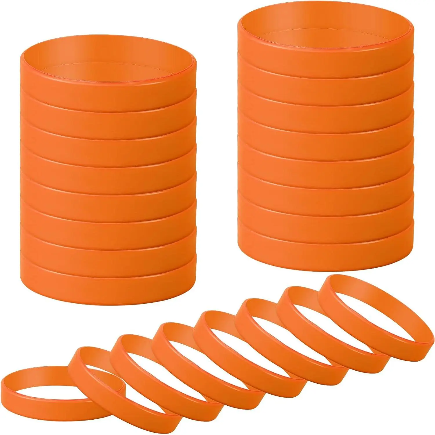 24 count Plain  Rubber Bracelets Solid Color Rubber Wristbands  Elastic Rubber Bands for Stretch  Wristband Wrist Bands for Women Men Teen Part Decorations Gifts (Orange)