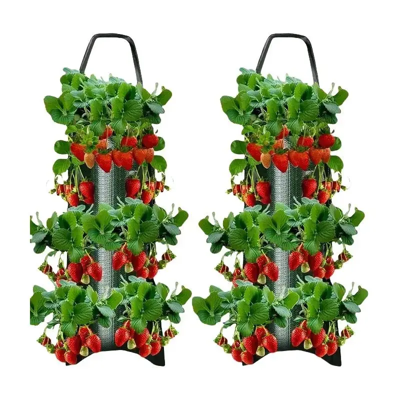 Hanging Strawberry Flower Pot Bag, 2 Counts Strawberry Planting Bag with 8 Holes, Inverted Tomato Planters, Vegetable Planting Bag, Growing, Garden, Strawberry Vertical Planters, Planters for Outdoor Plants