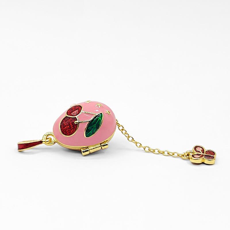 Surprise Butterfly Locket Necklace, Pink Enamel Cherry Egg Pendant, Openable Jewelry with Secret Charm Inside, Gold Tone Boho Aesthetic Accessory, Unique Gift