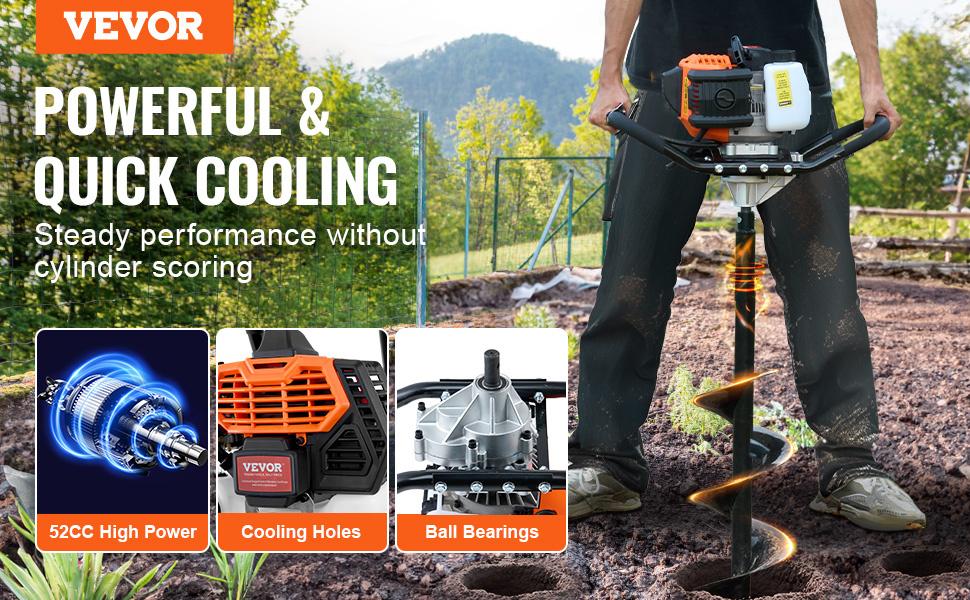 VEVOR Post Hole Digger Gas Powered 52CC 1450W Earth Auger with 8' Drill ...