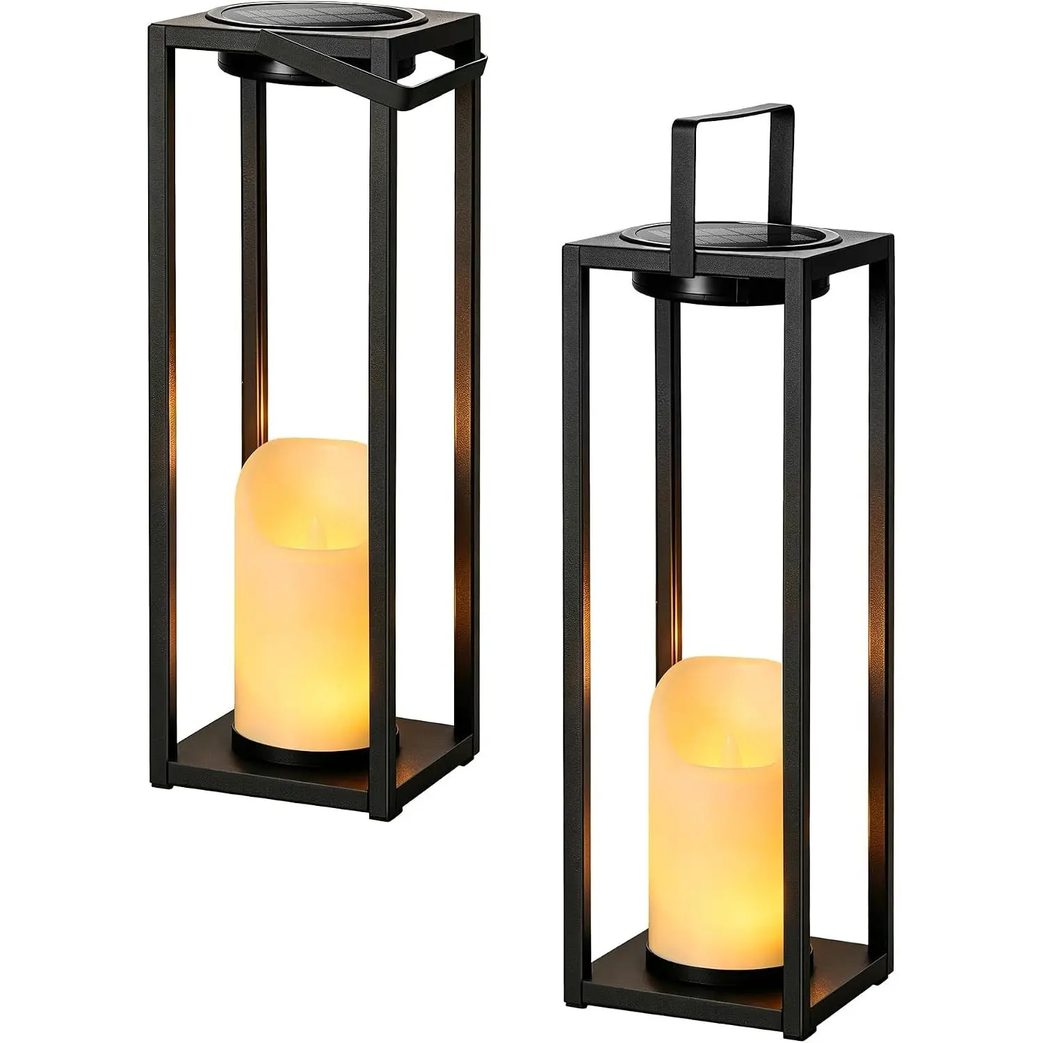 Solar Lanterns Outdoor  2 Pack, Large Metal Outdoor Lanterns with Candles, 14.6" Tall Outdoor Solar Lights for Front Porch Patio Backyard Garden Pathway Balcony  Decor Gifts (No Glass)