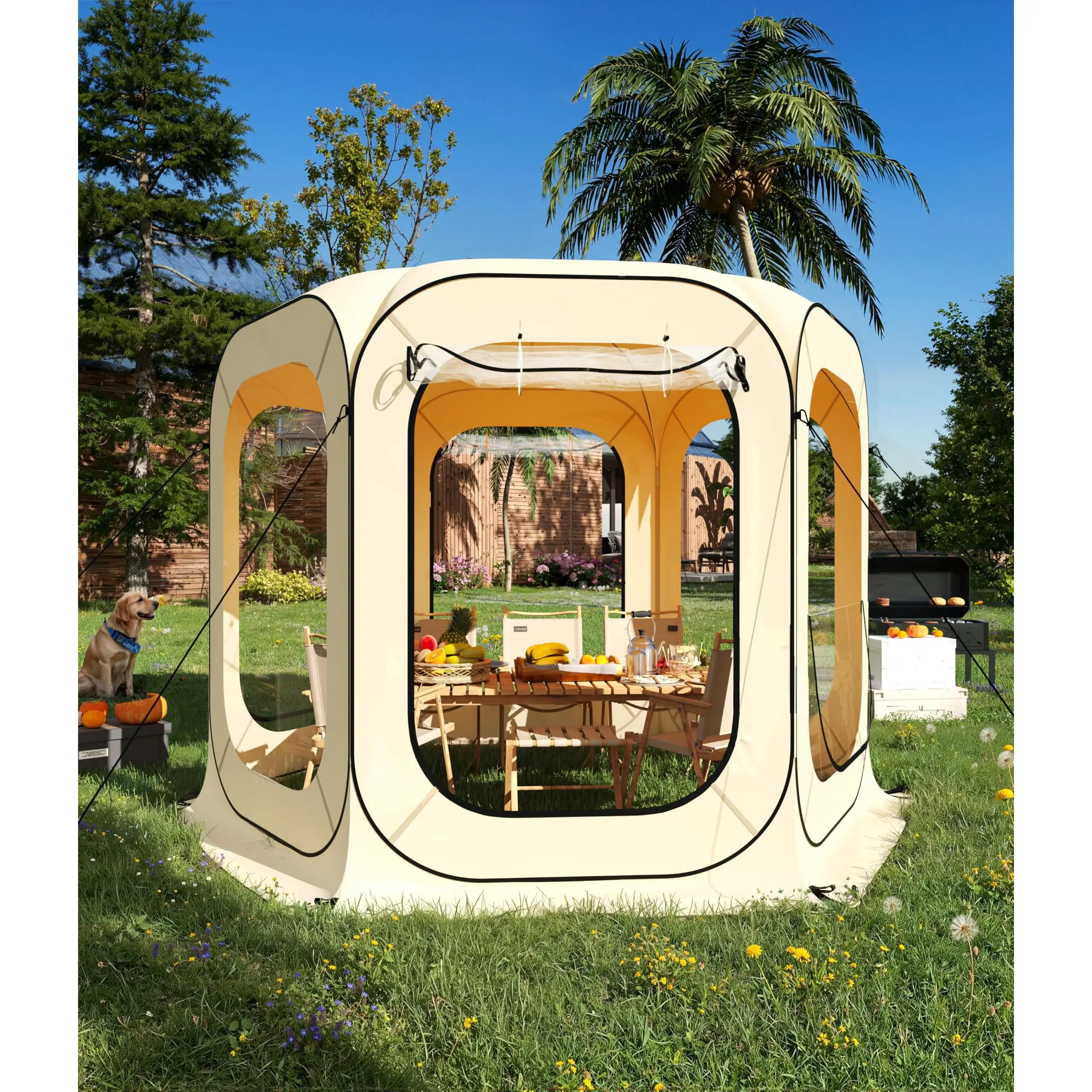 0'×10' Pop Up Screen Tent 6-8 Person Portable Instant Bubble Shelter, Rain Cold Proof Sun Shade for Camping Patio Sports