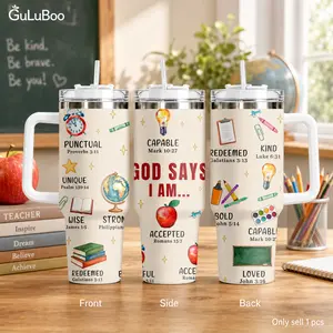 God Says School Faith Art Vacuum Flasks GuLuBoo Vacuum Flasks 40oz Stainless Steel Vacuum Insulated Tumbler with Straw Leak Resistant Travel Mug Thermos Cup for Coffee, Gym & Office, Ideal Holiday Gift