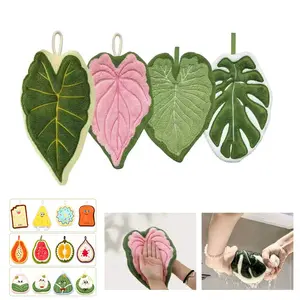 4-Pack Hanging Kitchen Cleaning Cloths, Cute Coral Fleece Tropical Hand Towels, Highly Absorbent, Quick Dry, No Shedding, for Bathroom/kitchen/living Room