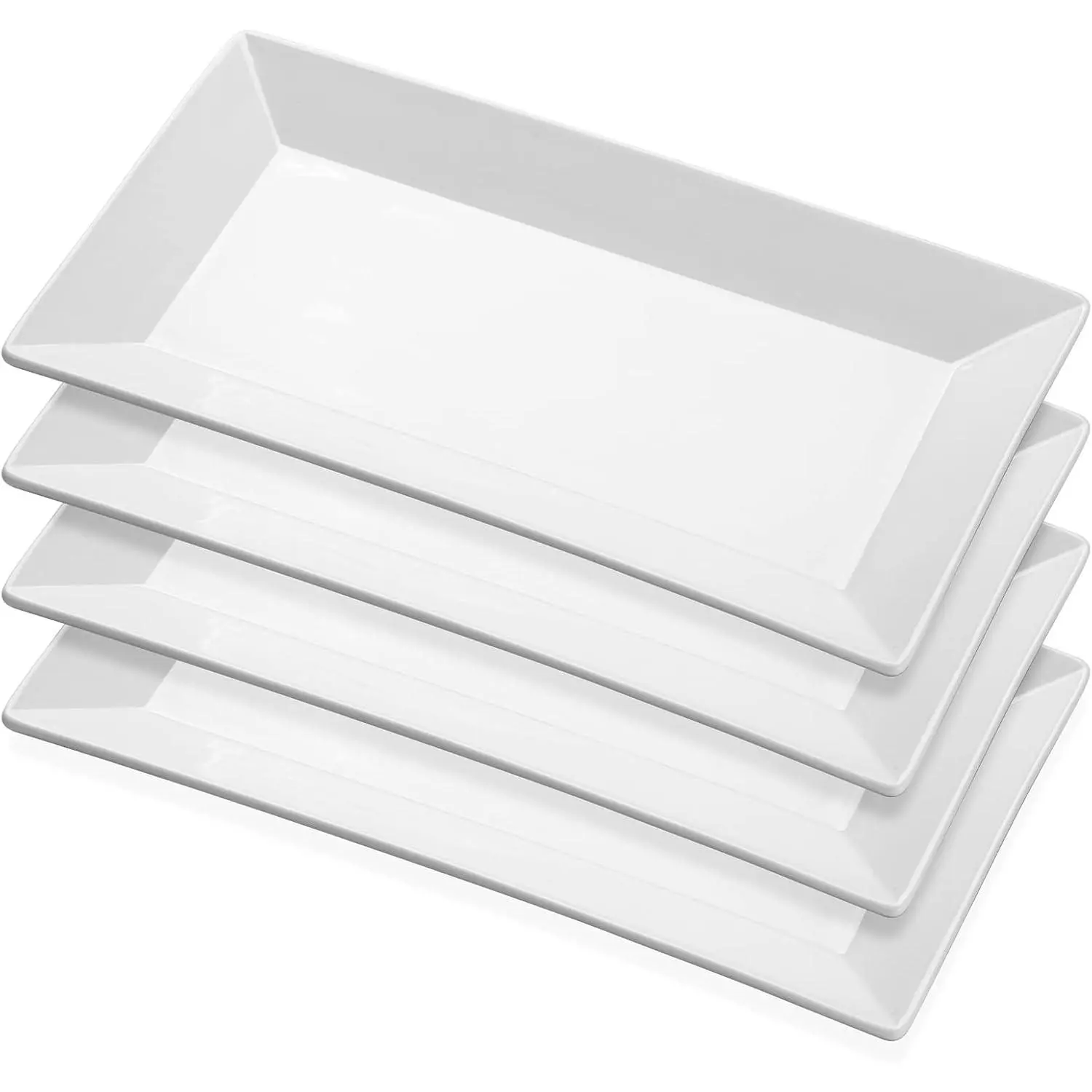Porcelain Rectangular Dinner Platters 9.75 Inch Rectangle Serving Plates for Sushi Snacks Cake Meat Appetizers Set of 4 Elegant White Design