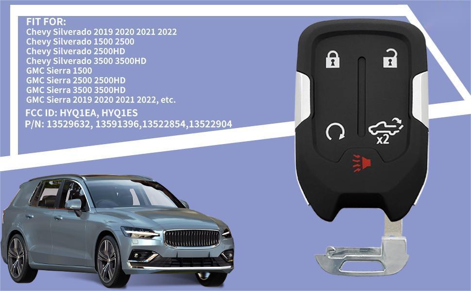 Key Fob Case Replacement for Chevy Silverado & GMC Sierra 2019–2022 – 5 Button Smart Key Cover, Easy Install
