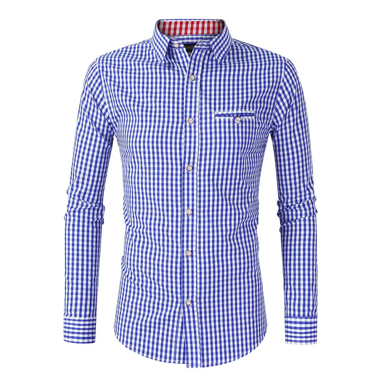 Men Classic Checkered Oktoberfest Long Sleeve Shirt, Slim Fit Contrast Lining Button Down Plaid Casual Top for Party Holiday Cosplay