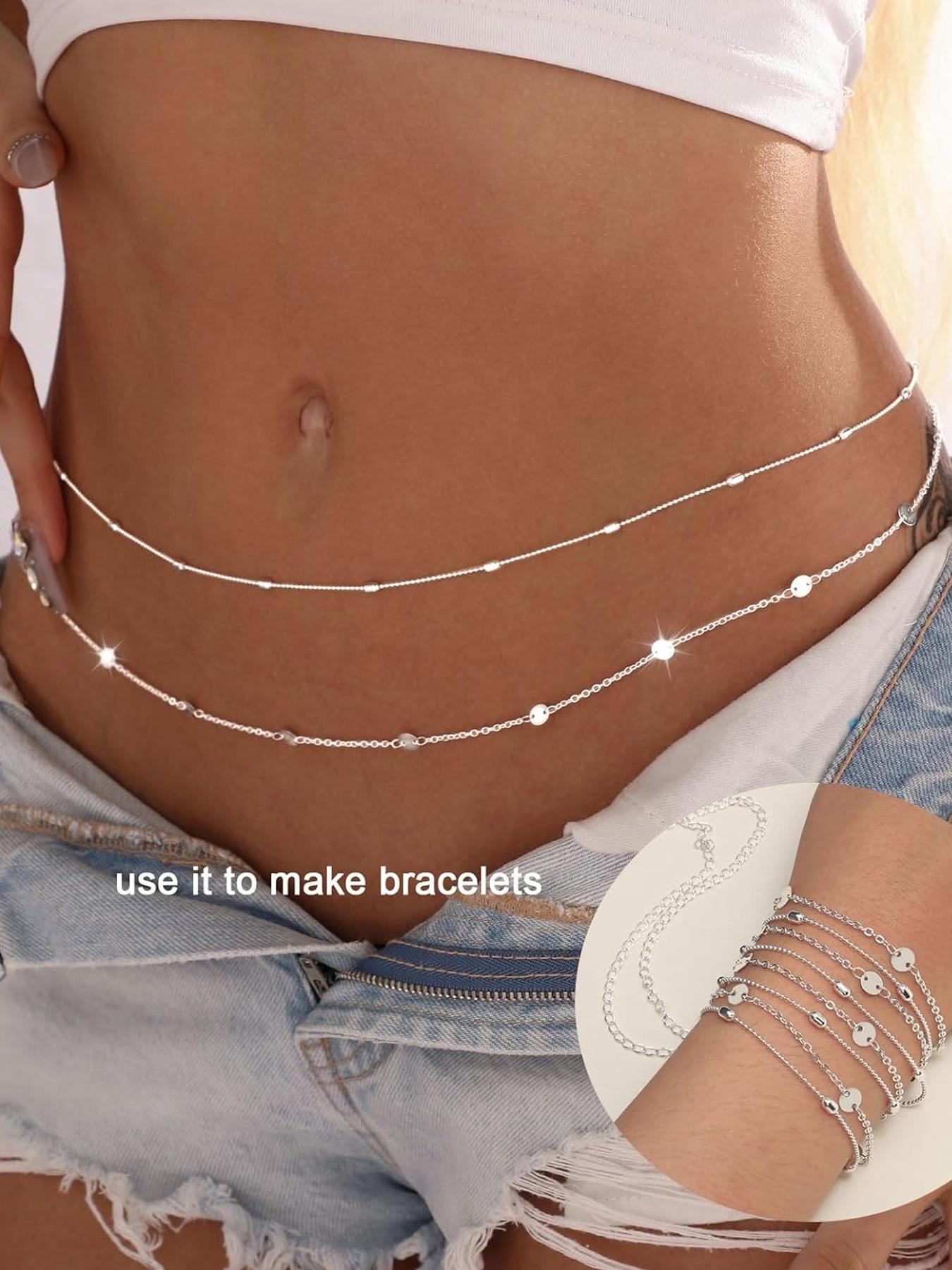 Women's Simple Style Plain Color Beaded & Round Charm Waist Chains, Casual Trendy Waist Chain for Party & Daily Clothing Decor, Trendy All-match & Exquisite Vintage Body Jewelry for Birthday Gift, Cute Jewelry