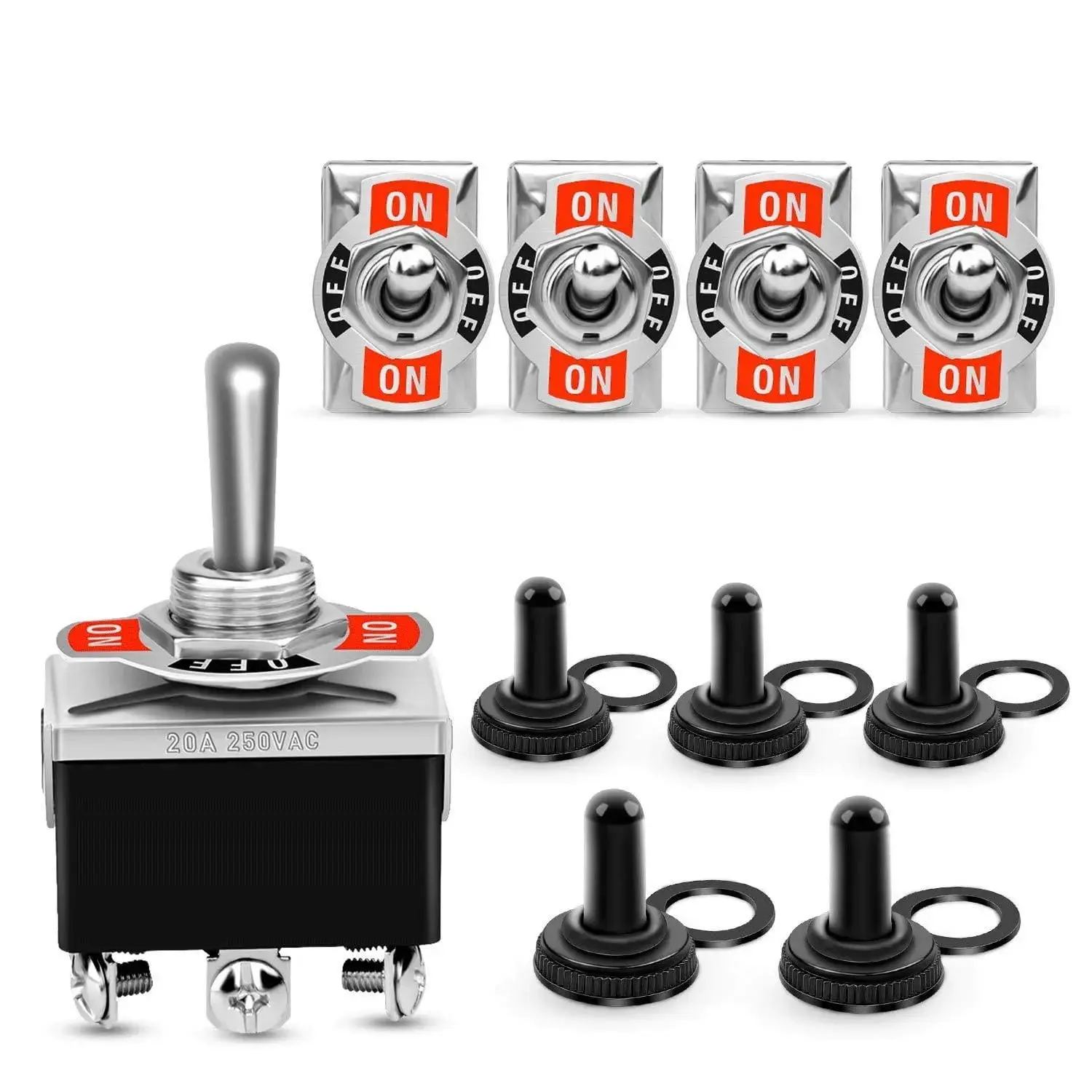 Nilight 5-Pack 6-Pin ON-OFF-ON DPDT Toggle Switch, Waterproof, 1/2 Inch Mounting Hole, 125V AC, for Automotive, Marine Dome Lights