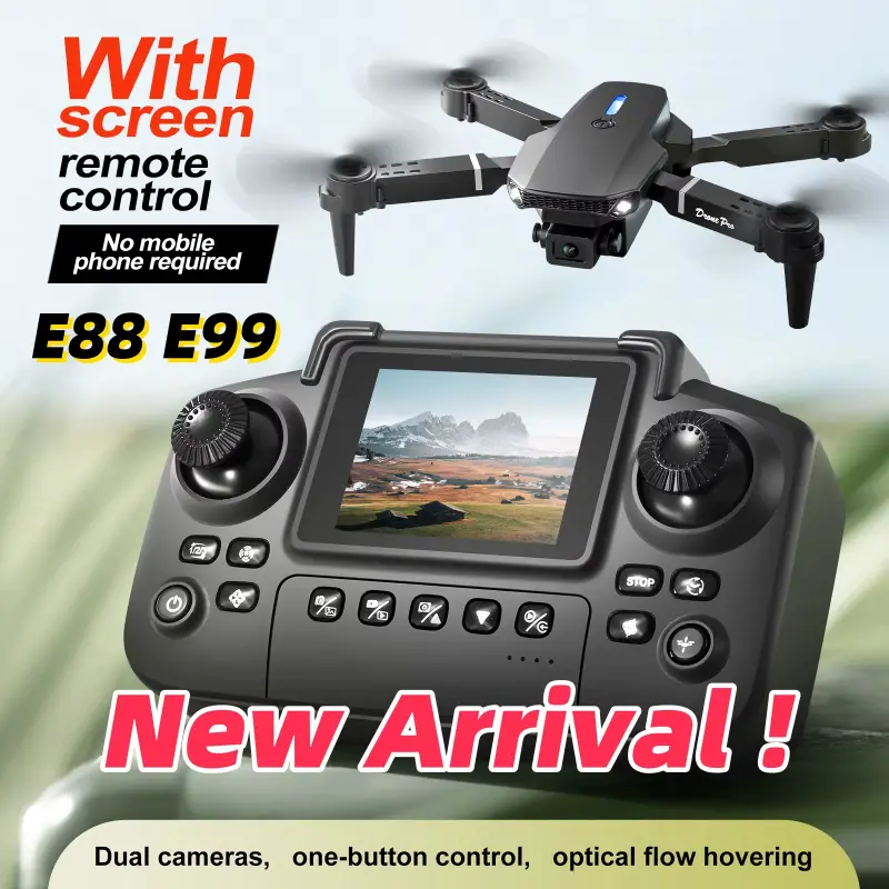 E88 Pro New Upgraded Drone with Dual Cameras, HD Aerial Photography with Screen, Foldable Quadcopter Remote Control Toy, Gift for Teenagers for Christmas, Back-to-School Season, and Birthdays