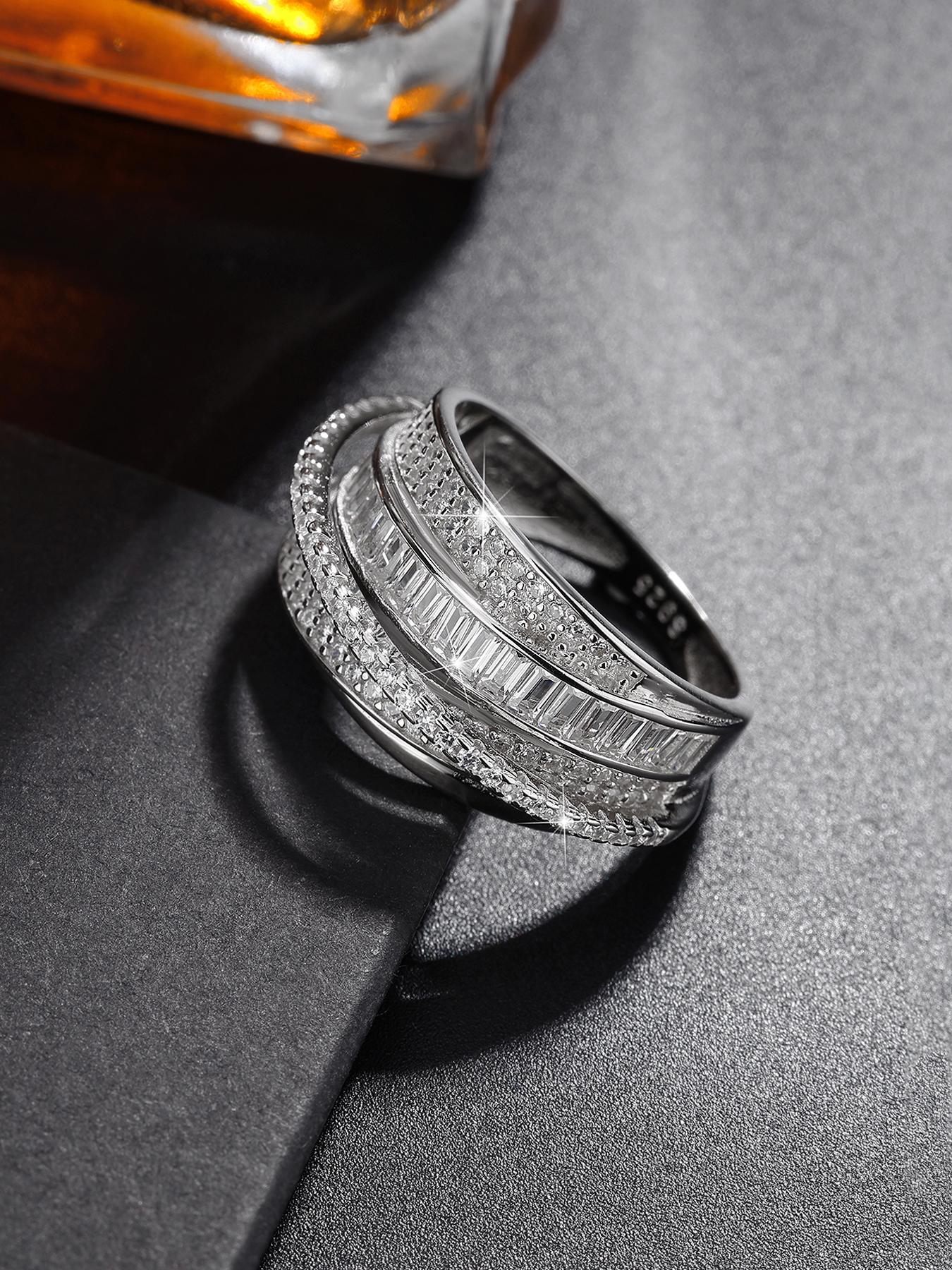 Multi-Layer Artificial Zircon Ring, Stackable Rings, Twisted Design, Unique High-End Style, Low-Key Luxury, Perfect for Dates, Sliver Color