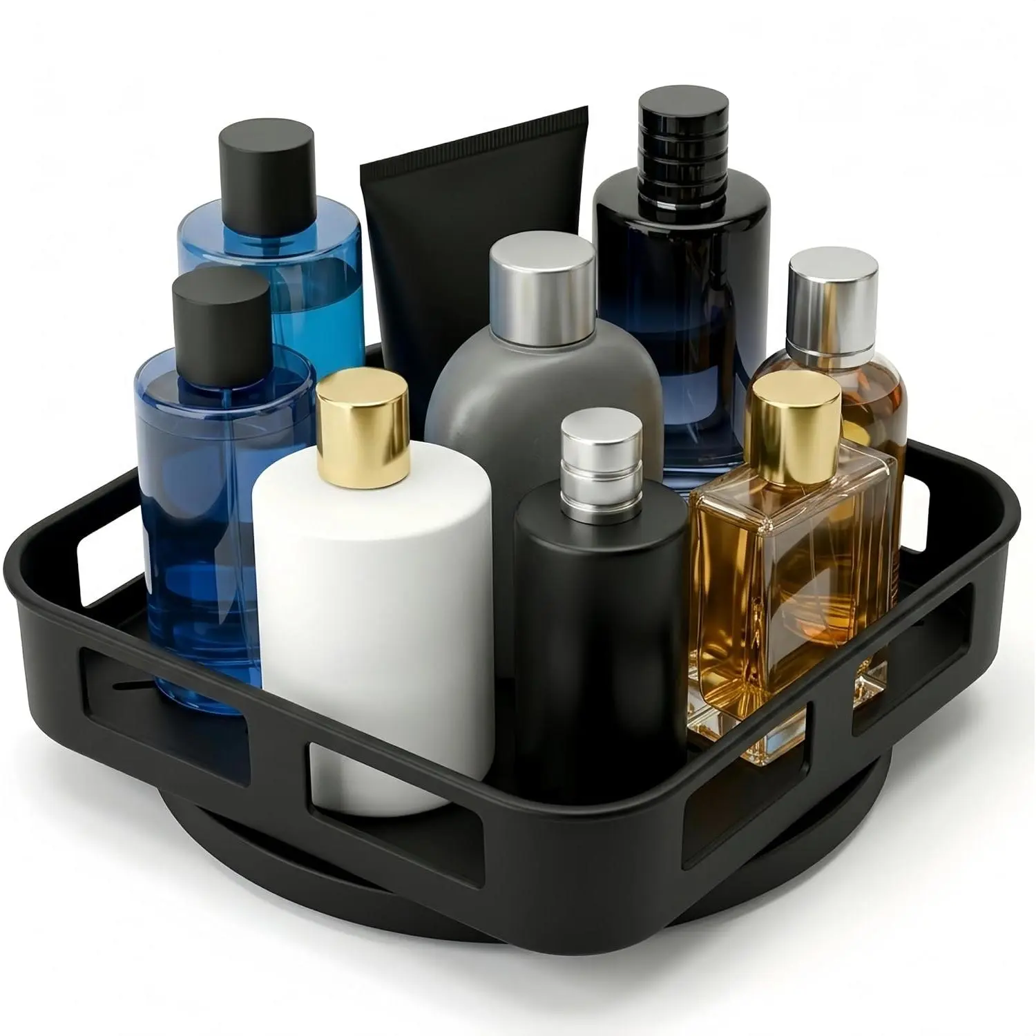 Cologne Organizer for Men, 360°Rotating Bathroom Organizer Countertop, Perfume Organizer, Vanity Tray for Perfume, Skincare, Shaving Kit, Bathroom Storage, Gift for Men,Corner