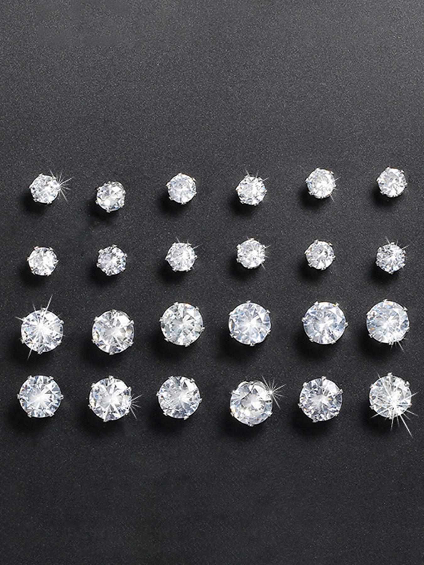 Women's Mixed Size Elegant Rhinestones Decor Zircon Stud Earrings, Ear Jewelry For Party, Daily Clothing Decor For Girl