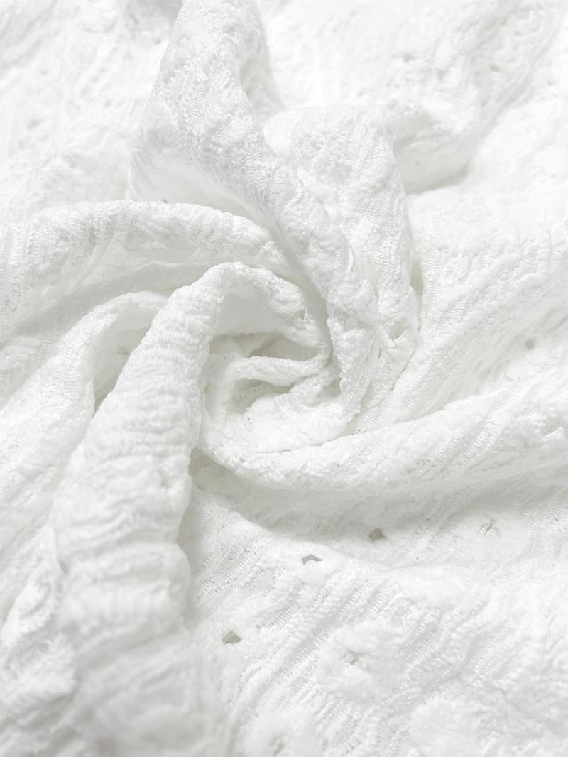 Women's Plain Eyelet Embroidery Hollow Out Tee, Casual Scallop Trim Short Sleeve Round Neck T-shirt for Summer, Ladies Clothes for Daily Wear