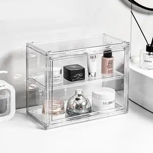 Transparent Acrylic Cosmetic Organizer, Wall-Mountable & Stackable, Dust-Proof, Adjustable Shelves, Ideal for Bathroom & Bedroom