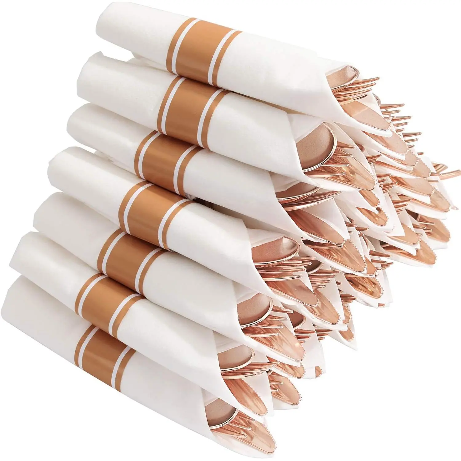 30 Pack Pre Rolled Rose  Plastic Silverware with Linen Feel Napkin, Heavy Duty Disposable Wrapped Cutlery Set for Bridal Showers, Weddings, Birthdays & 2026 Graduations