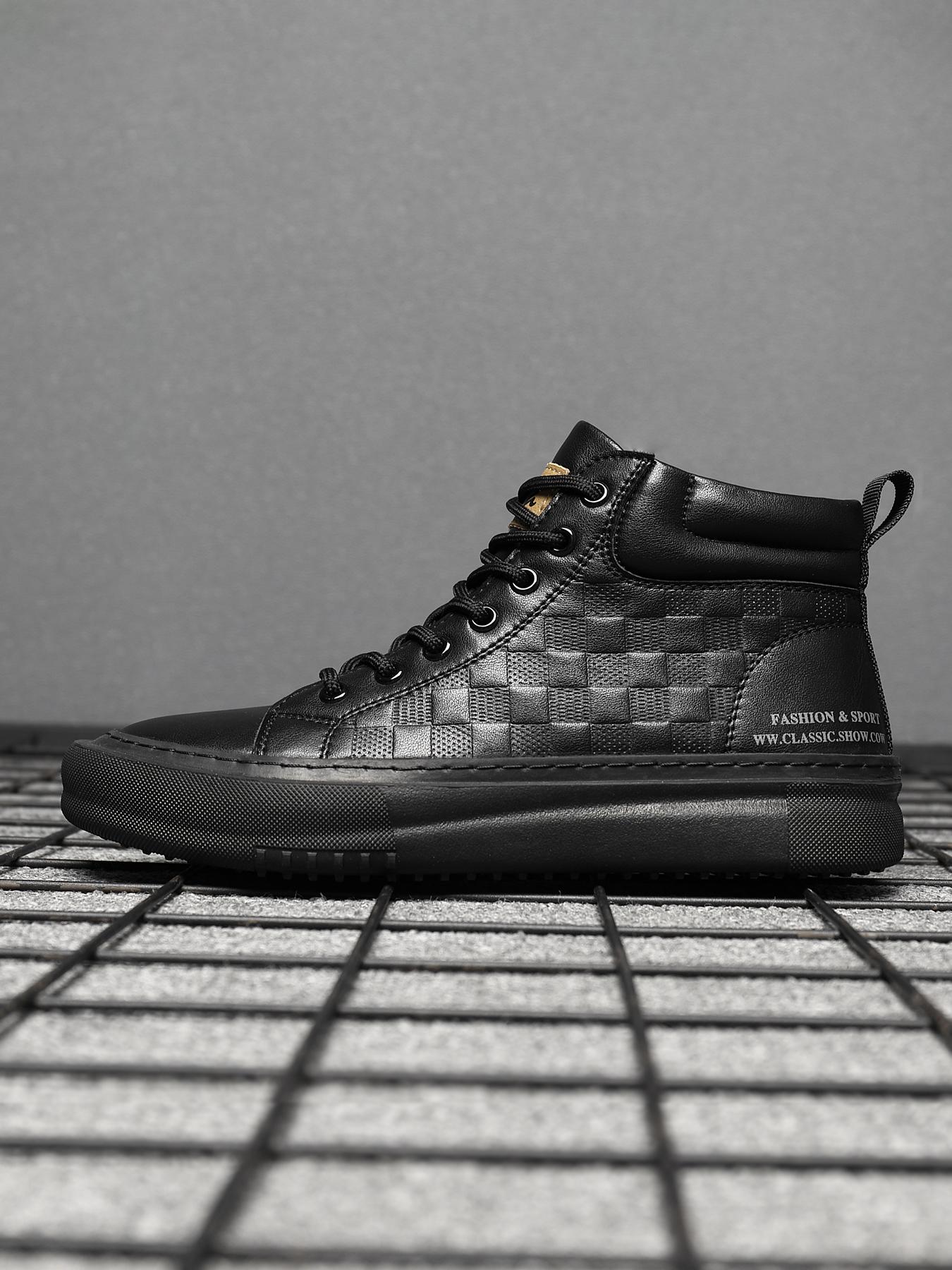 Shoes for Men, Fashionable Geometric Pattern Lace Up Leather Closed Toe Ankle Boots, Casual Comfortable Outdoor Sports Boots for Daily Wear, Male All-match Shoes for Fall & Winter Boots For Men, New Winter Boots