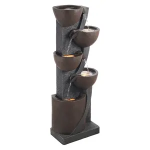 VEVOR Outdoor Water Fountain, 49.61 in Height Fountain and Waterfall, 5-Tier Floor Standing Jar-Shaped Cascading Fountains with LED Light and Pump, for Outdoor Indoor Garden, Home, Patio & Backyard