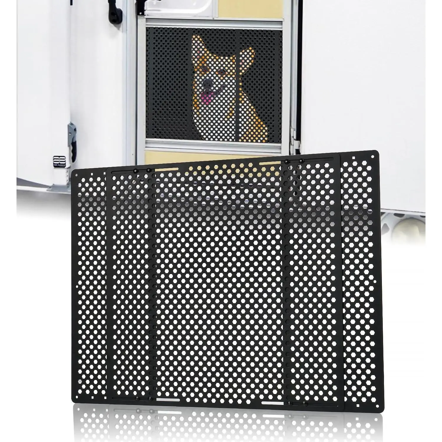 Adjustable Aluminum RV Screen Door Protector for Dogs, 22-31.5 in Size Range, Heavy-Duty Pet-Proof Guard, Durable Motorhome Interior Accessory to Prevent Scratches & Screen Damage for Travel Trailers