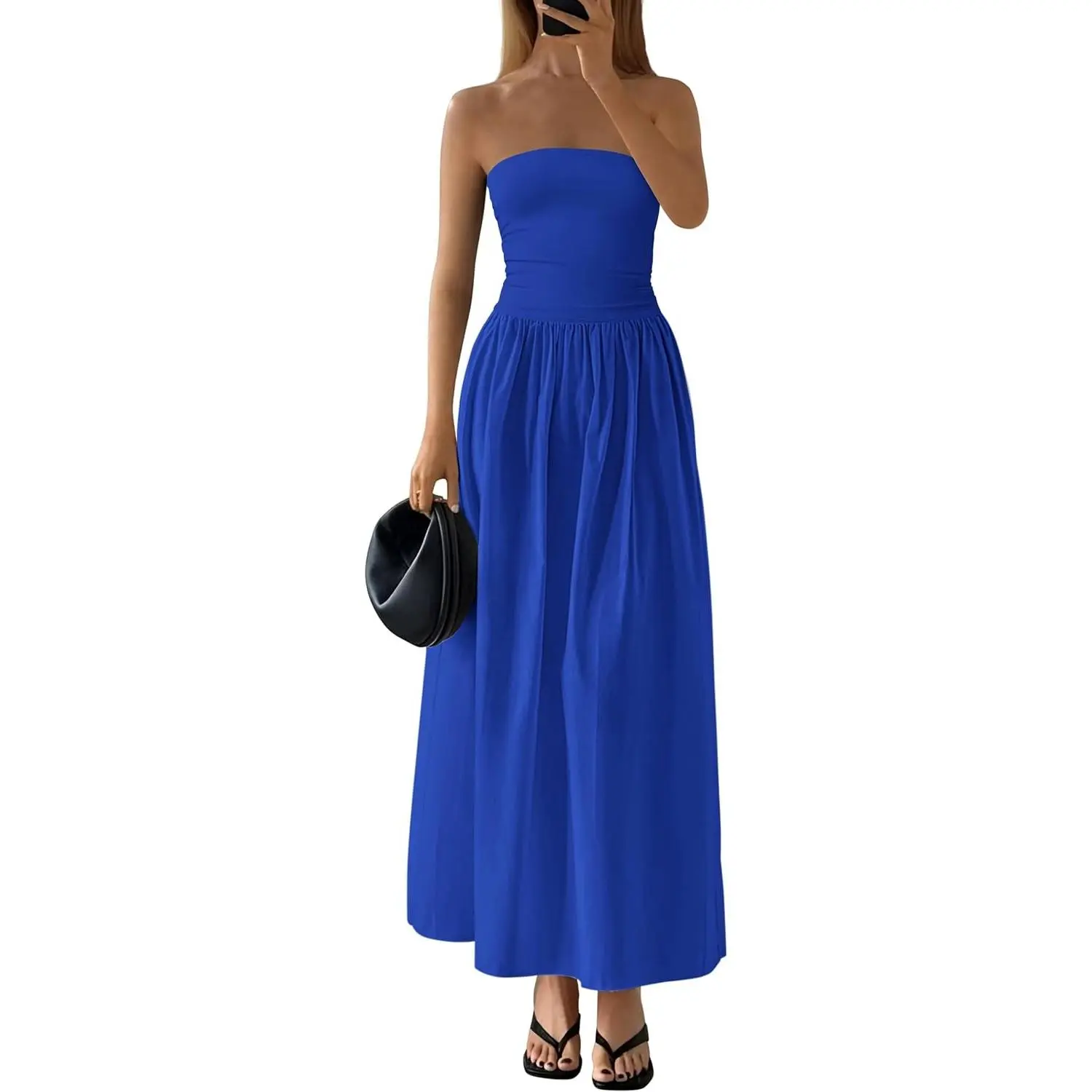 Women's 2026 Summer Elegant Strapless Tube Top Maxi Dress A-Line Flowy Long Cocktail Party Wedding Dress(Gift)