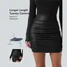 Halara High Waisted Tummy Control Ruched Curved Hem 2-in-1 Fleece PU Mini Bodycon Party Skirt-Longer Length