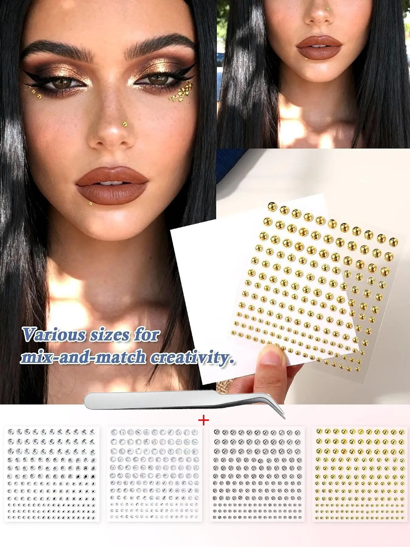 4sheet Stick on Fake Piercings, Temporary Nose Stud, Fake Eyebrow Lip Medusa Labret Stud, Silver Color, Non-Piercing, Halloween Y2K Hip Hop Accessory, Non Piercing Jewelry