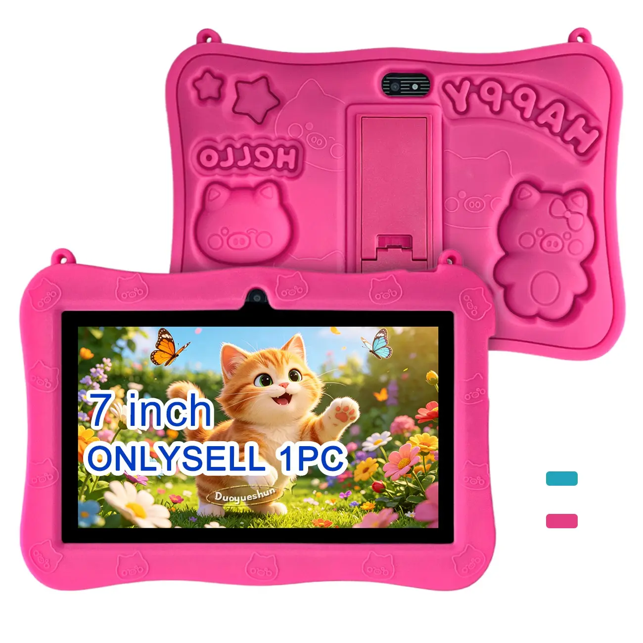 Father’s Day Gift 7 Inch Kids Tablet, 5G WiFi, HD Screen, Front & Rear Cameras, Full Shockproof Case, Learning & Entertainment for Online Class, For Boys Girls, Pink & Blue, USB Cable Included, No Power Adapter